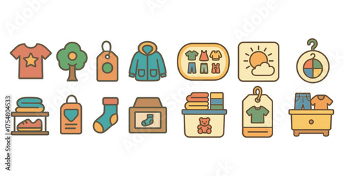 Clothing and accessories icons set – outline, linear, fashion and apparel symbols