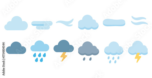 Weather forecast icons set – flat, outline, meteorology and climate symbols