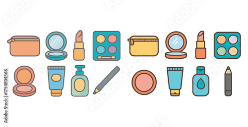 Beauty and cosmetic icons set – flat, filled, makeup and skincare symbols