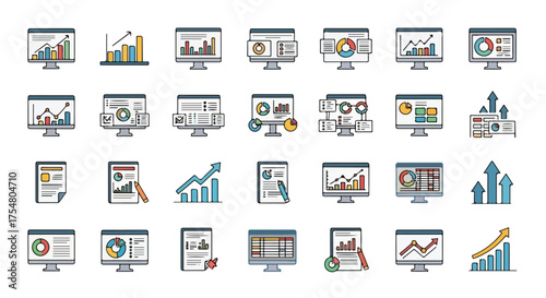 A comprehensive set of business and finance icons is available for your design needs