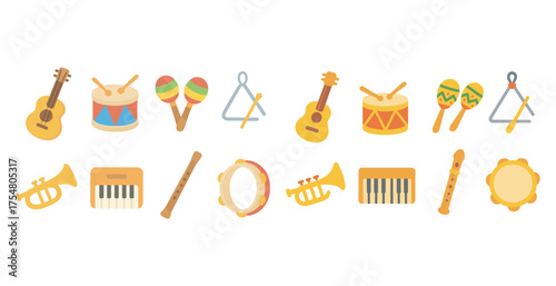 Music instruments icons set – flat, filled, band and orchestra symbols