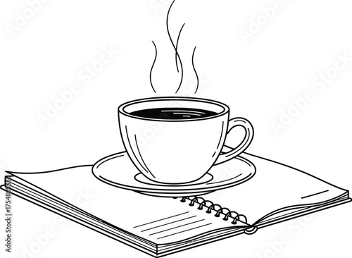 Coffee cup notebook drink beverage caffeine morning study work relax break