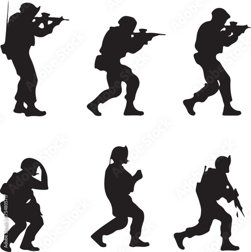 Six Black Soldier Silhouettes in Dynamic Poses military