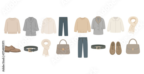 Clothing and accessories flat icons set – fashion, apparel, wardrobe symbols