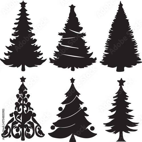 Stylized Christmas Tree Silhouettes with Ornaments