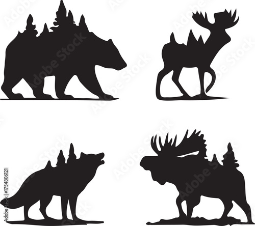 Wildlife Forest Animal Silhouettes with Trees bear silhouette