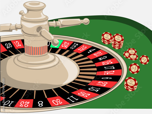 Exciting roulette table scene with vibrant chips and spinning wheel in a casino setting during evening hours