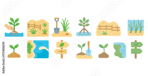 Nature conservation icons set – flat, filled, environment and sustainability symbols