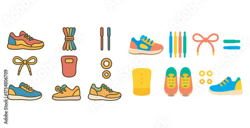 Sports and fitness flat icons set – workout, gym, exercise essentials graphics