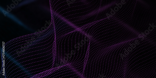 Line Wave Black And White Gravity. Abstract 3d illustration of water surface. Grid background black.
Futuristic vector sci-fi circle portal in space. 3D black ai tunnel with dots and lines. 