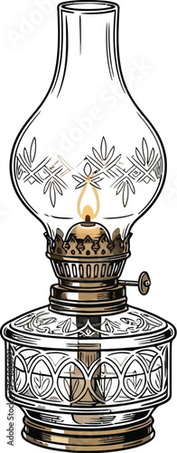 Oil lamp antique vintage kerosene light flame glass metal illumination fuel old