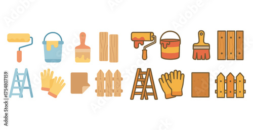 Home improvement flat icons set – painting, decorating, renovation symbols
