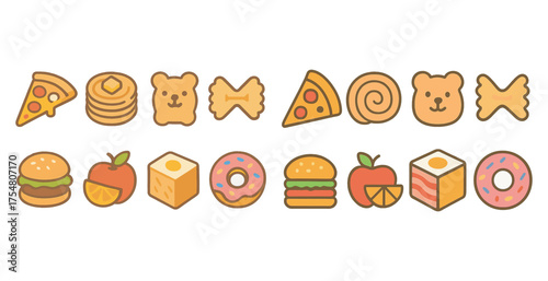 Food and snacks icons set – flat, filled, culinary and edible symbols