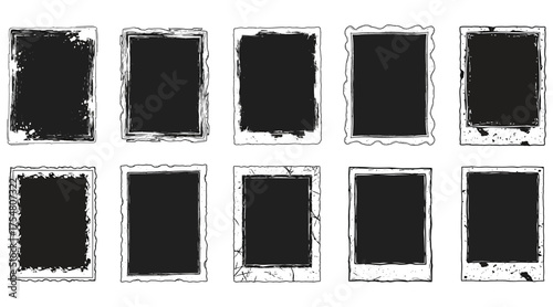 Vector art of a collection of ten grunge photo frames, each with unique textures and distressed edges, perfect for adding a vintage or retro touch to your photos