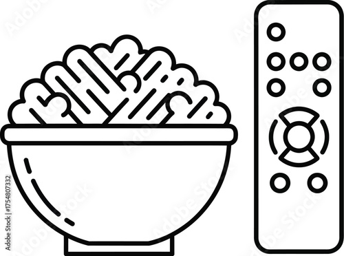 Popcorn bowl remote control movie night watching television entertainment snack