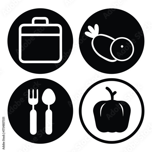 Lunch Icons depicting Meal Prep Food Preparation and Healthy Eating Habits