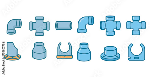 Plumbing and piping icons set – linear, outline, construction and repair symbols