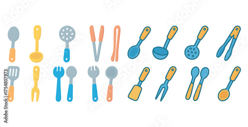 Kitchenware flat icons set – utensils, cookware, cooking essentials