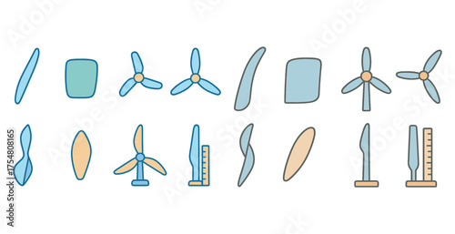 Renewable energy icons set – outline, flat, wind power and sustainability symbols