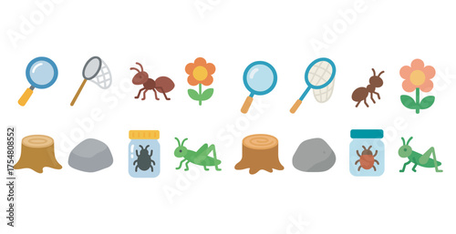Nature exploration icons set – flat, outline, wildlife and adventure symbols