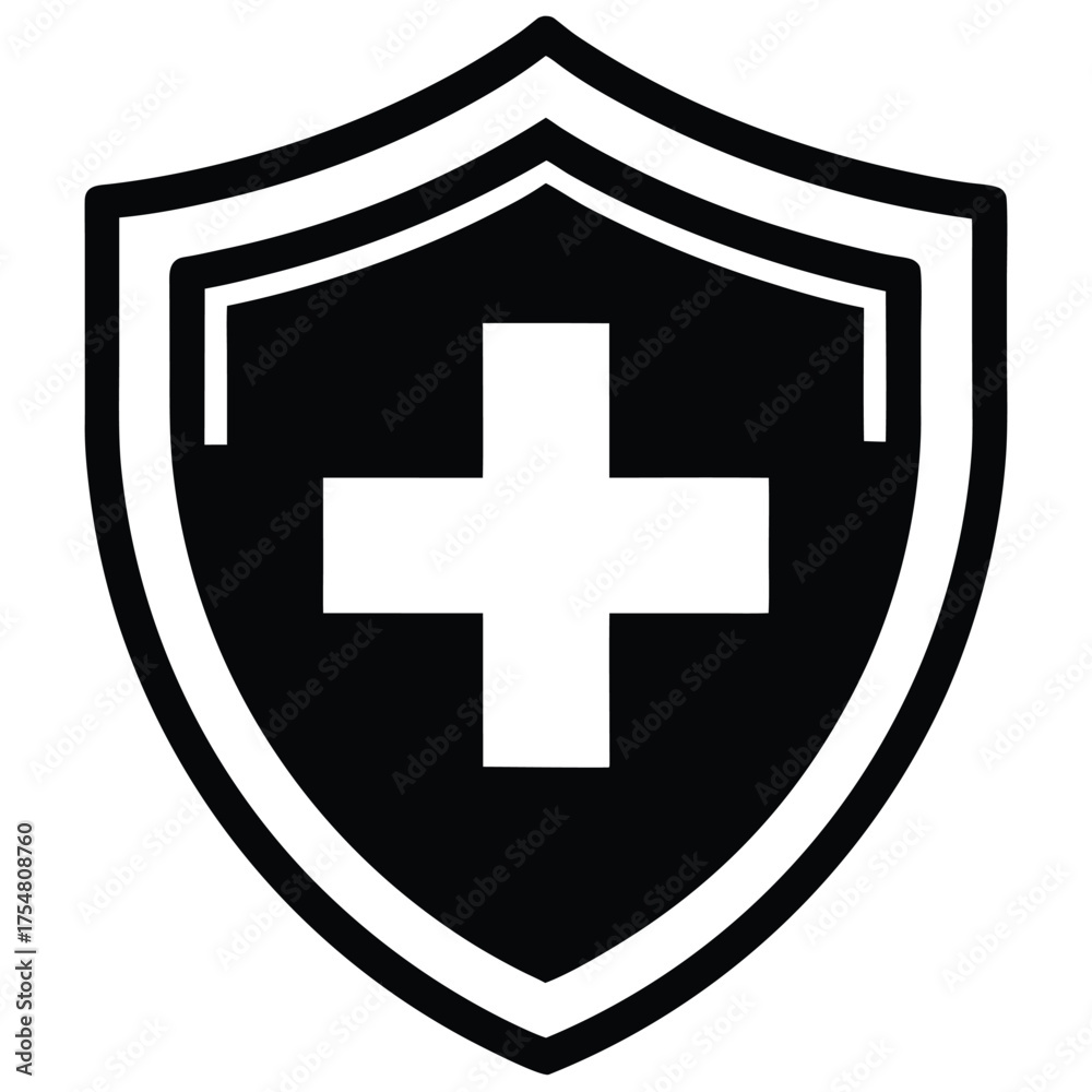 Obraz premium Medical Shield with Cross Symbol Black and White Protection Concept