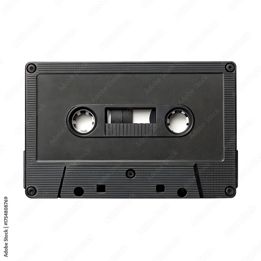Fototapeta premium A close up shot of a black audio cassette tape with a black background in a studio setting view