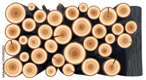 A neat stack of cut logs ready for use.