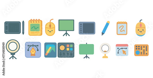 Graphic design tools icons set – flat, digital, creative assets for designers