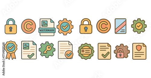 Security and privacy flat icons set – data protection, safety symbols