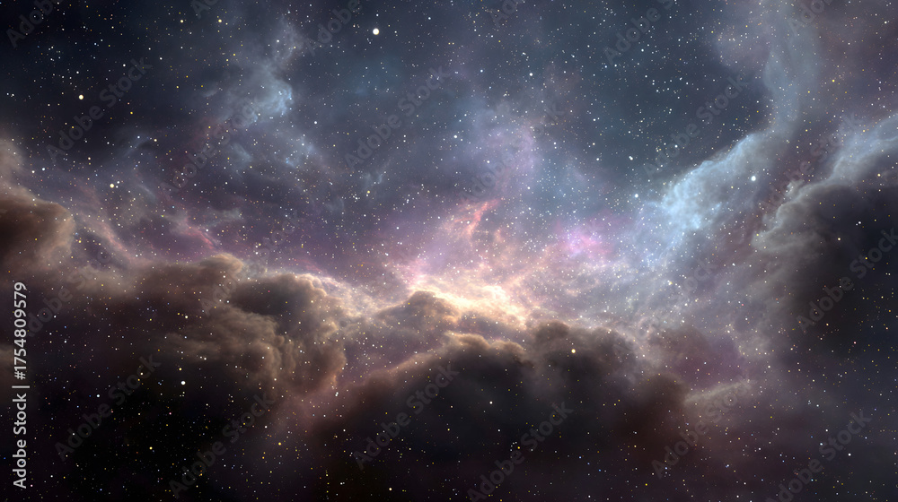 Fototapeta premium Vibrant nebula and stars in deep space, a beautiful cosmic background