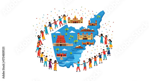 Illustration of a stylized earth with diverse people and landmarks in a colorful, whimsical flat design.