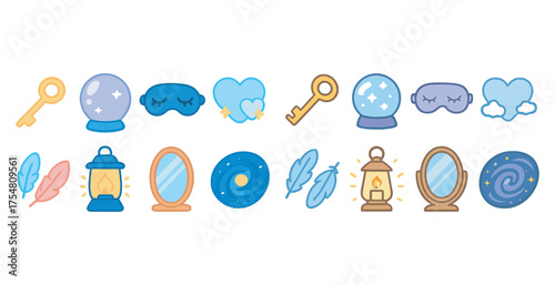 Mystical and dream-themed outline icons set – flat, filled, fantasy symbols