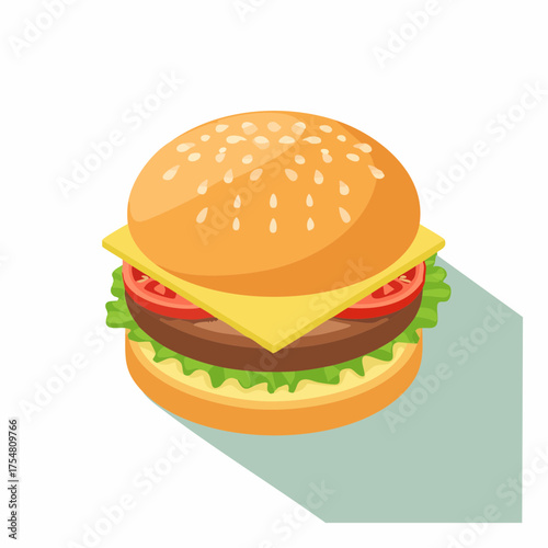 Delicious Isometric Hamburger Illustration Perfect for Food Blogs, Restaurant Menus, and Culinary Websites – Download Now!