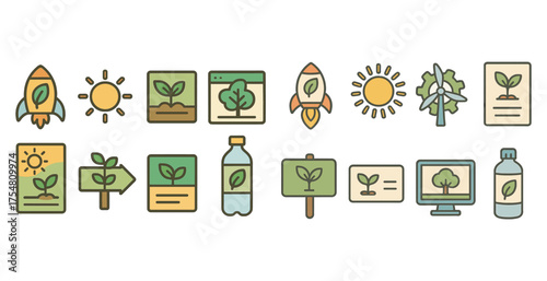 Environment and nature icons set – flat, organic, eco-friendly design