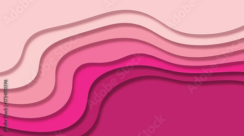 Vector art of abstract pink paper cut background with wavy layers, the design features different shades of pink and a 3d effect