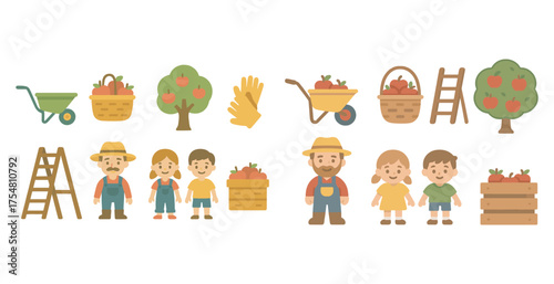 Gardening and farming icons set – flat, outline, agricultural and horticulture symbols