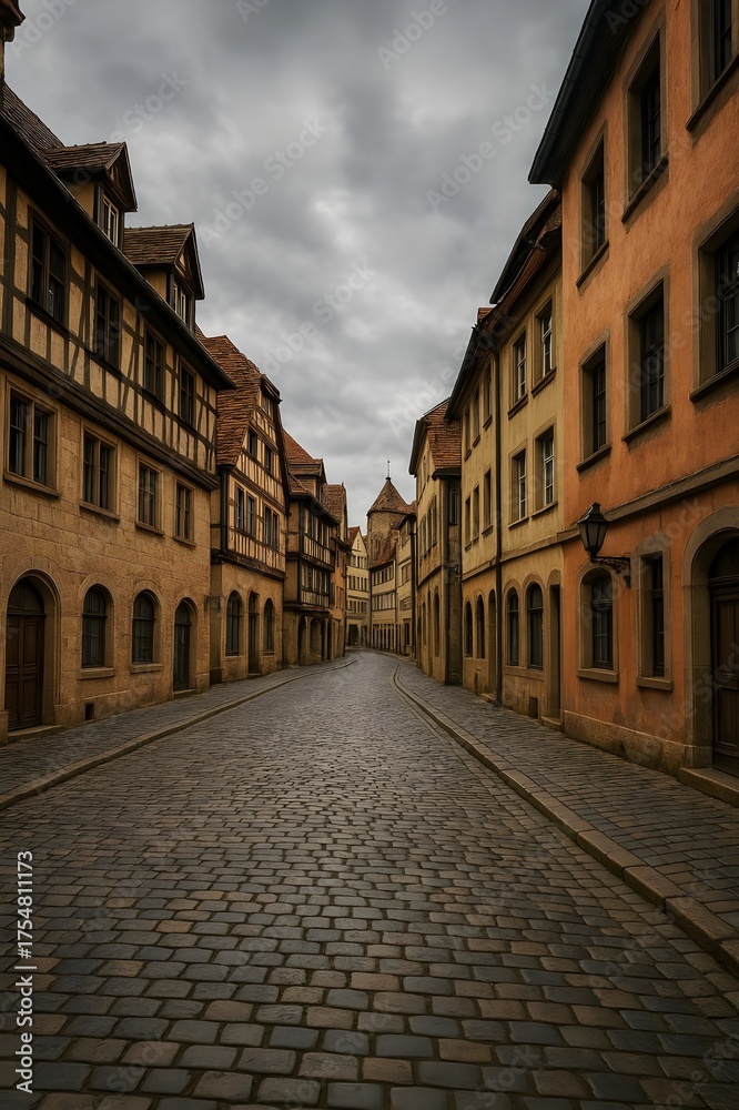 Obraz premium Historic European cobblestone street with old buildings
