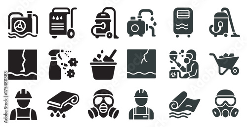 Home maintenance filled icons set – solid, cleaning tools, repair essentials