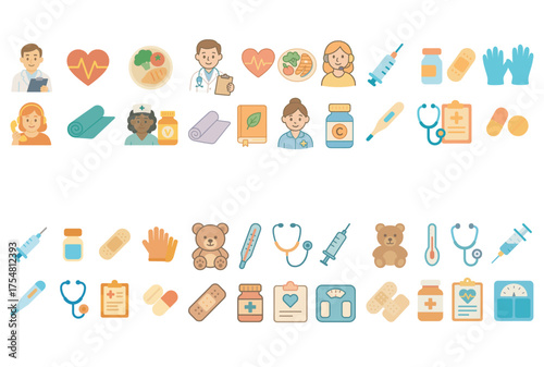 Healthcare and wellness icons set – flat, filled, medical and lifestyle symbols