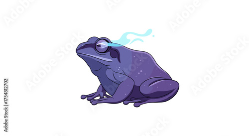 A mystical purple frog with glowing eyes and a starry body sits patiently.