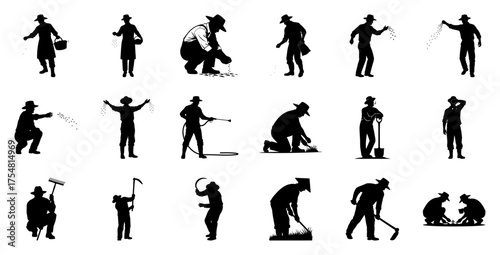 Farmers planting and working with tools agriculture