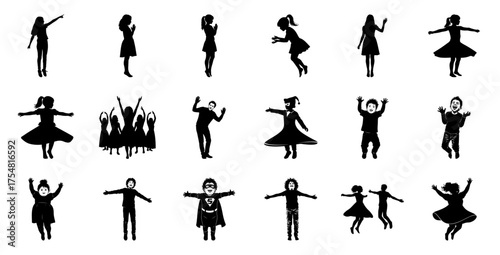 Silhouettes of people dancing and celebrating children