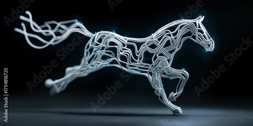 digital running horse made of circuits glowing technology speed innovation futuristic