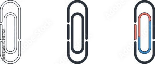 Paper Clip Icon Set in Black White and Color Business and Office Supply Element