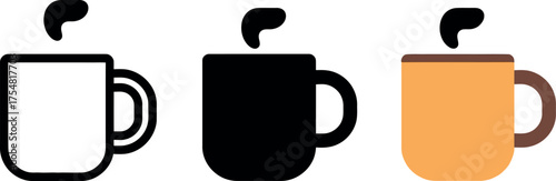 Set of Colorful Coffee Mug Icons Representing Variety and Choice with Steam