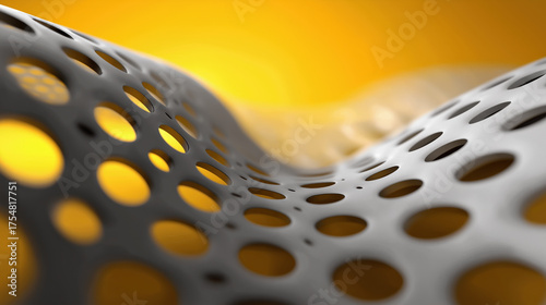 yellow perforated surface abstract wavy mesh modern industrial texture dynamic design