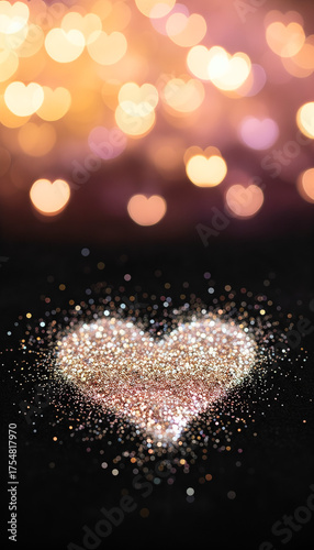 Glitter heart shape sparkling on black background for Valentine's Day  