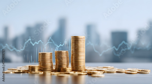 coins and graph on white background
