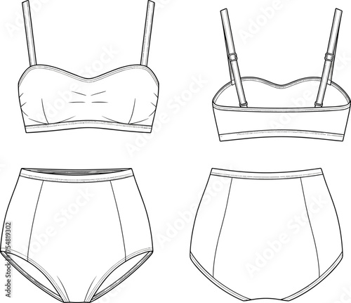 Lingerie Bra Panties Underwear Intimates Fashion Apparel Clothing Sketch Technical Drawing Design Illustration Contour Straps Seam Comfort Support Women