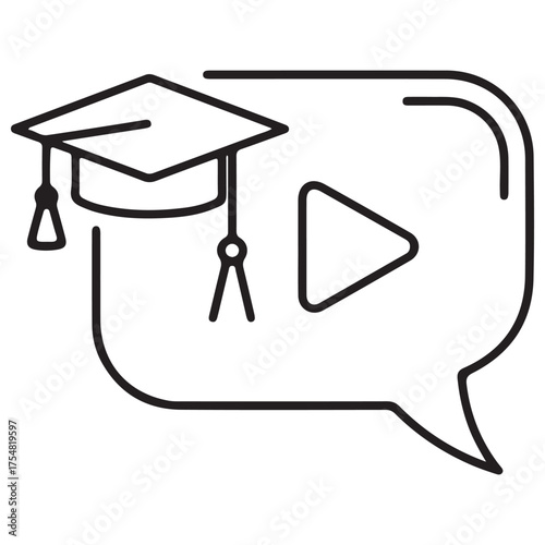 Line Art Education Communication Icon with Play Button Symbol